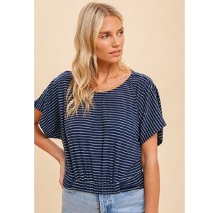 NWT - Navy Striped Ribbed Elastic Waist Crop Top